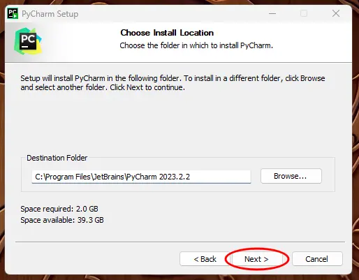 pycharm choose install location