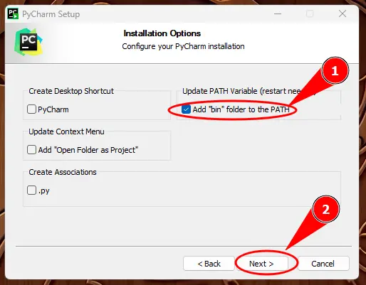 pycharm installation options
