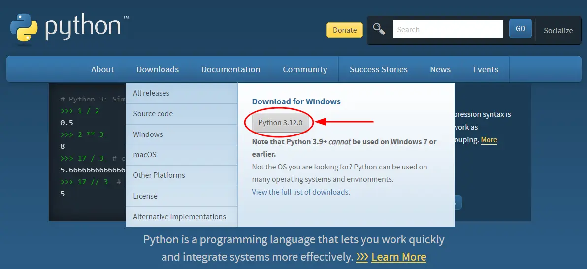 python.org download page